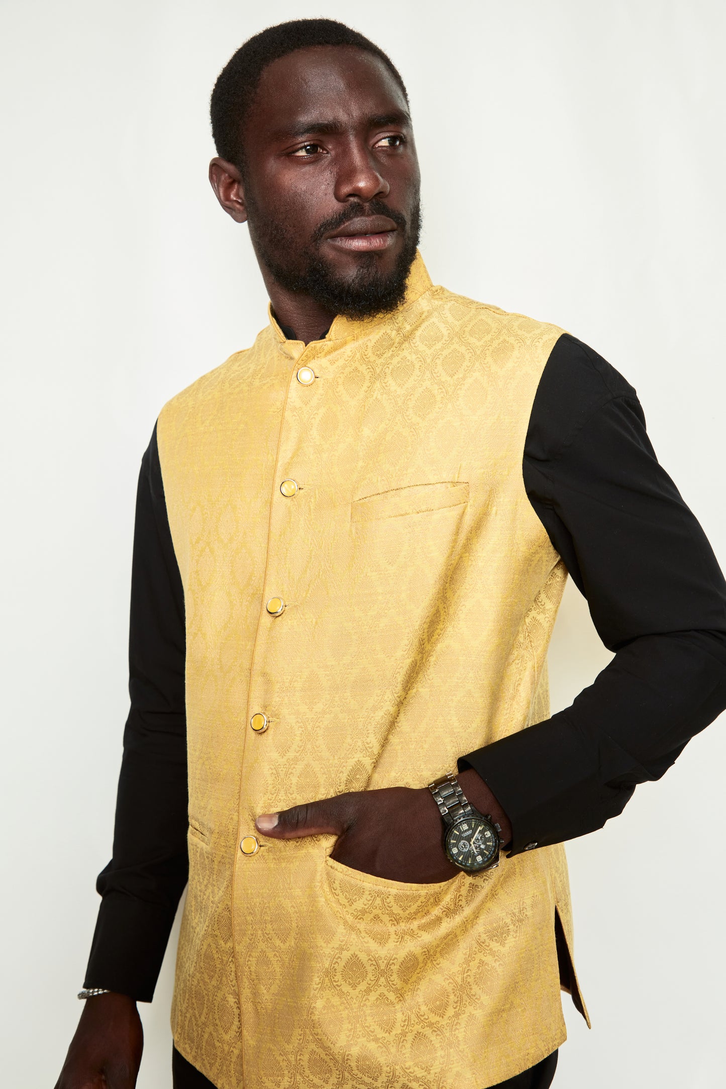 Golden Hour Brocade Silk Formal Jacket Vest
