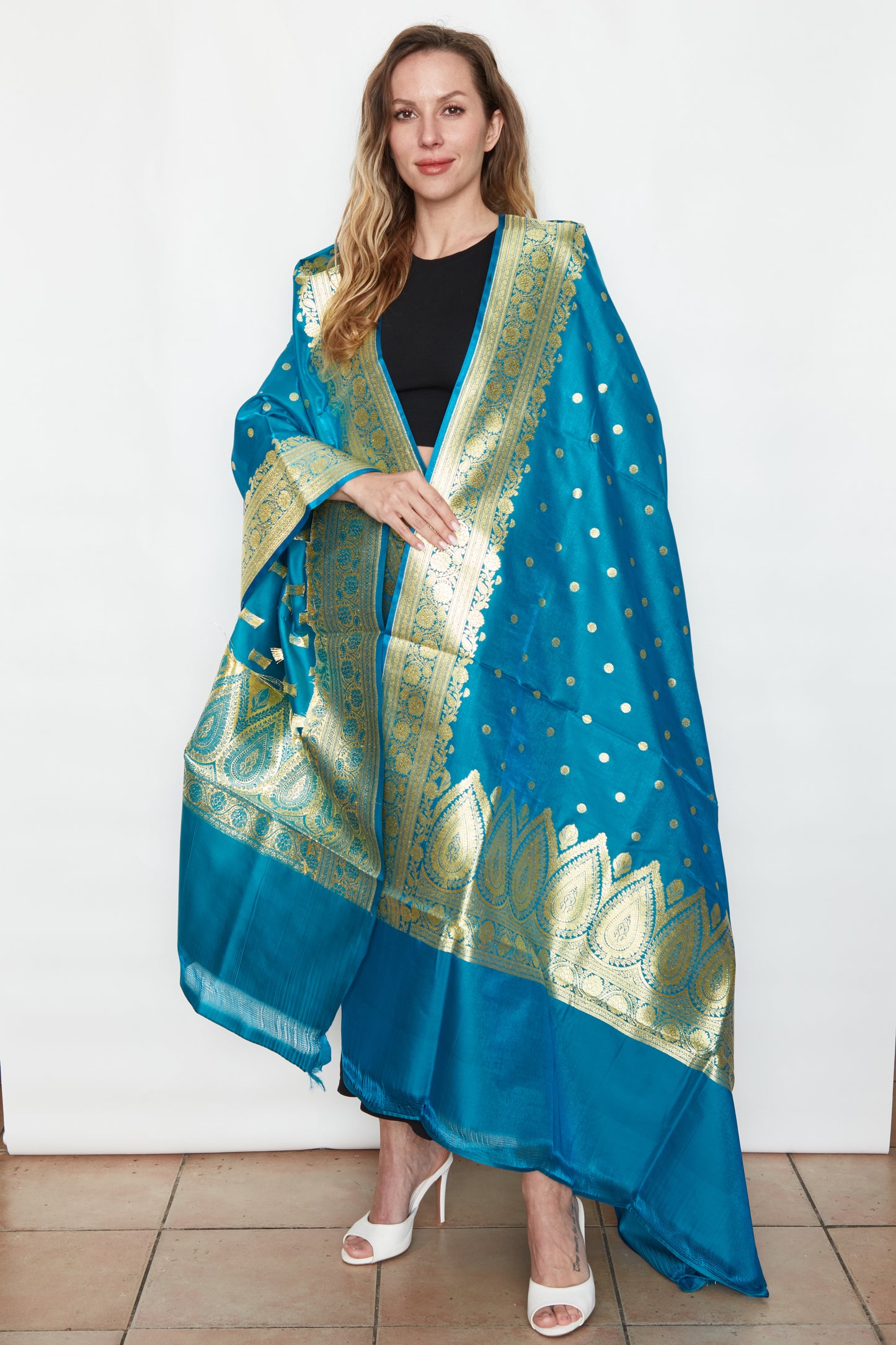Polka Floral Brocade Silk Stole
