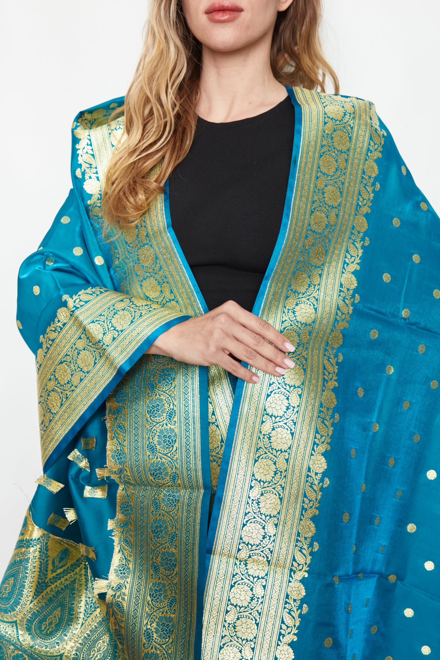 Polka Floral Brocade Silk Stole