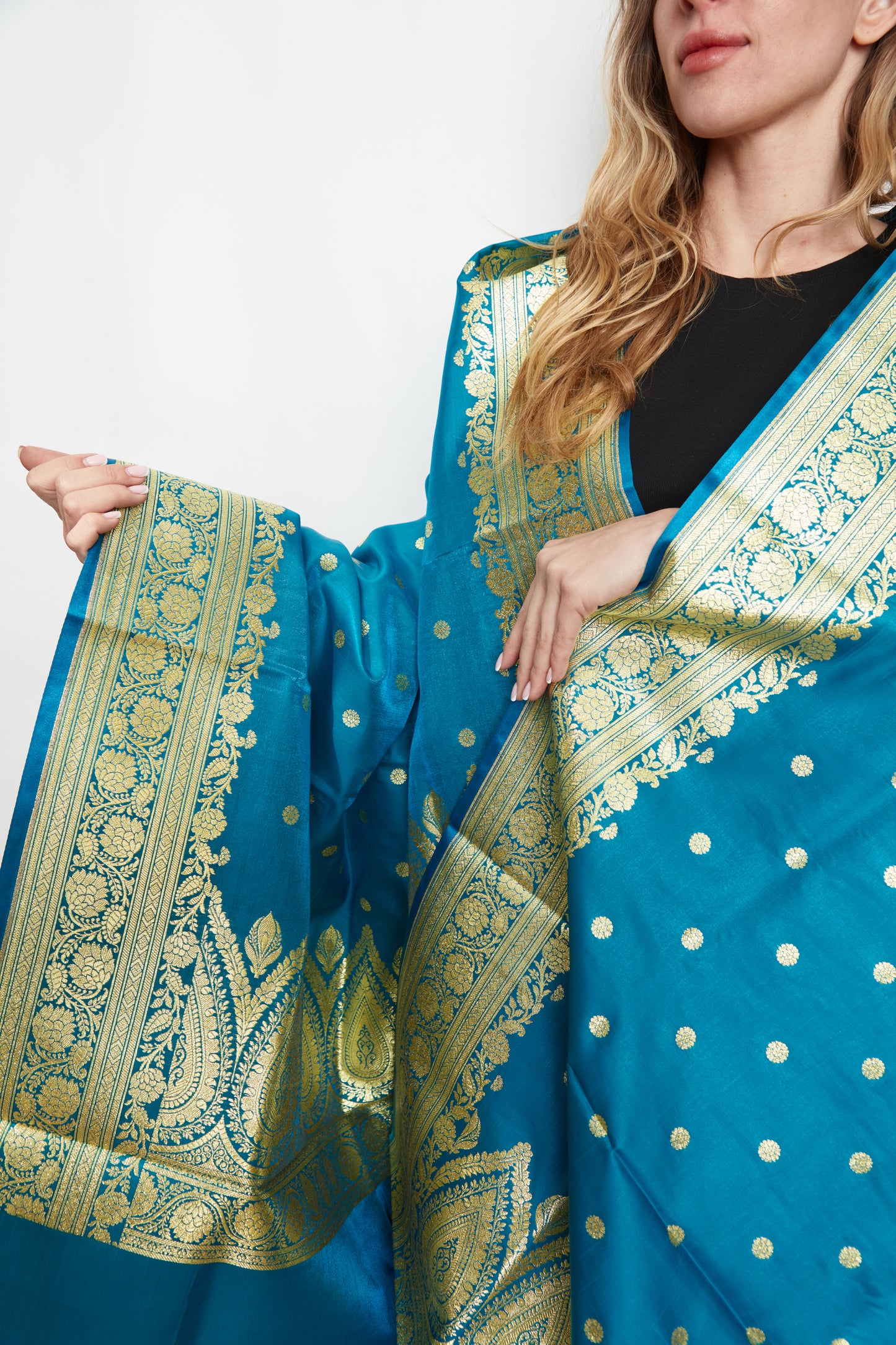 Polka Floral Brocade Silk Stole