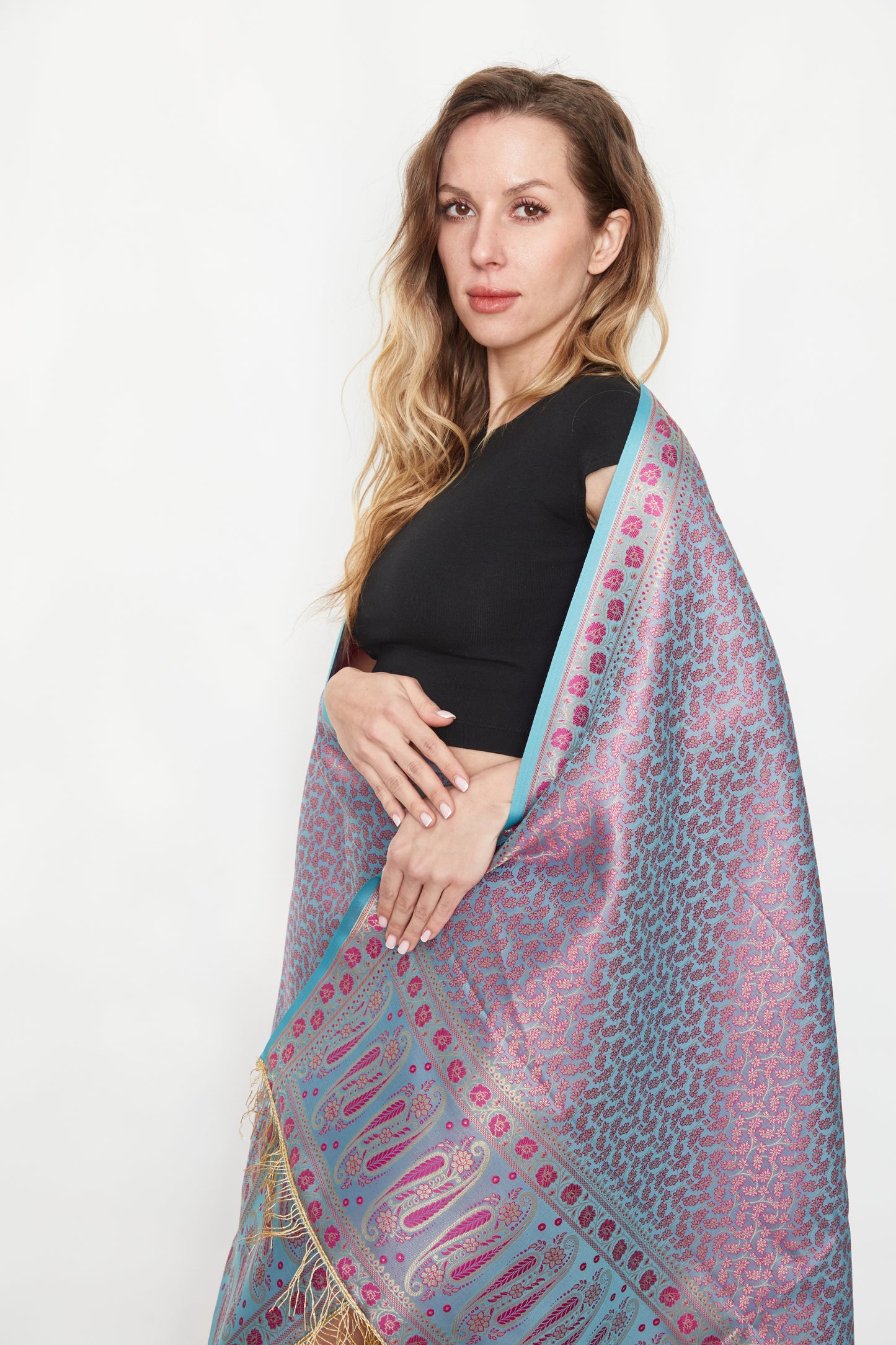 Zari Fringe Brocade Silk Stole