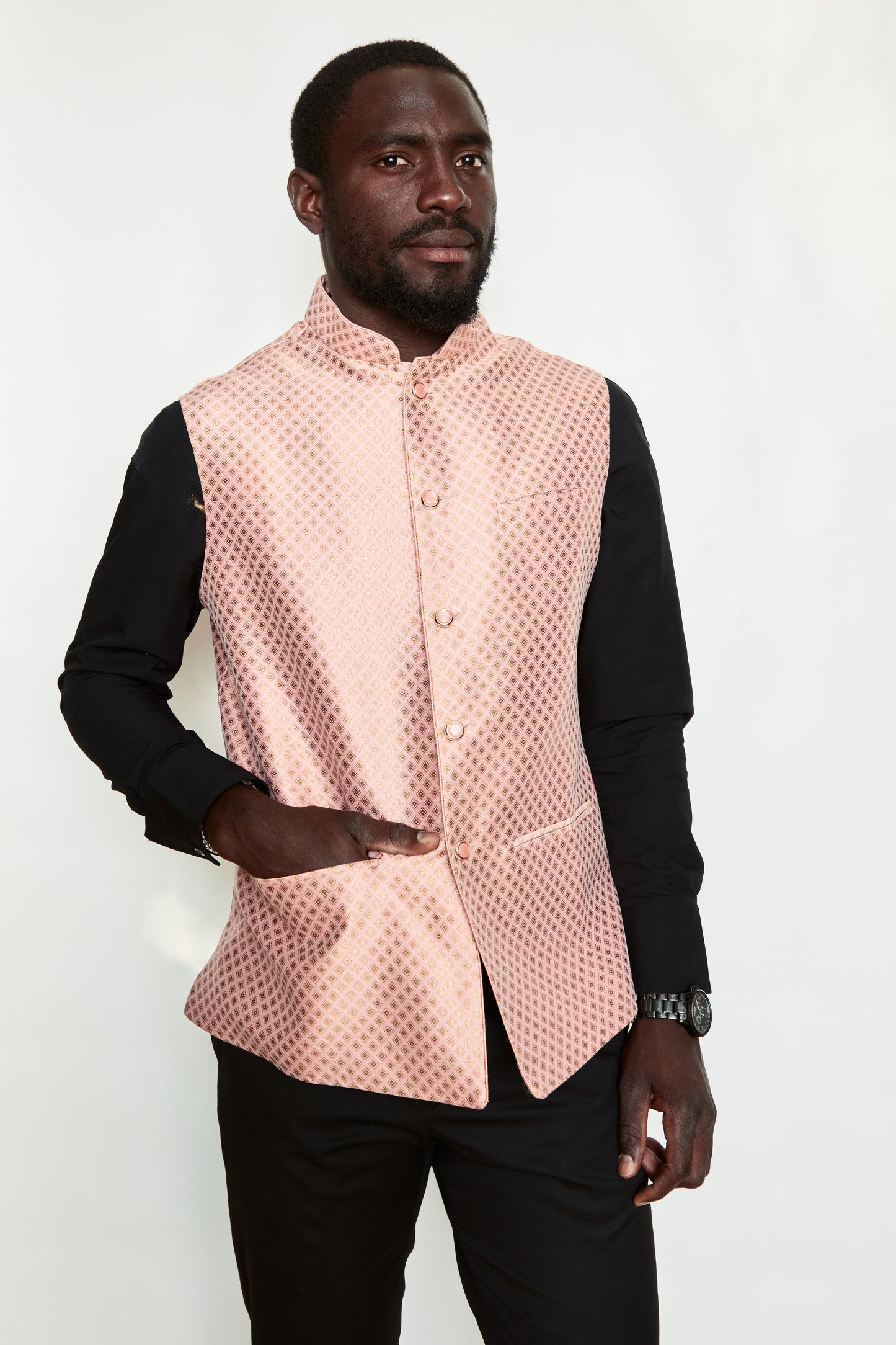 Rose Brocade Silk Formal Jacket Vest