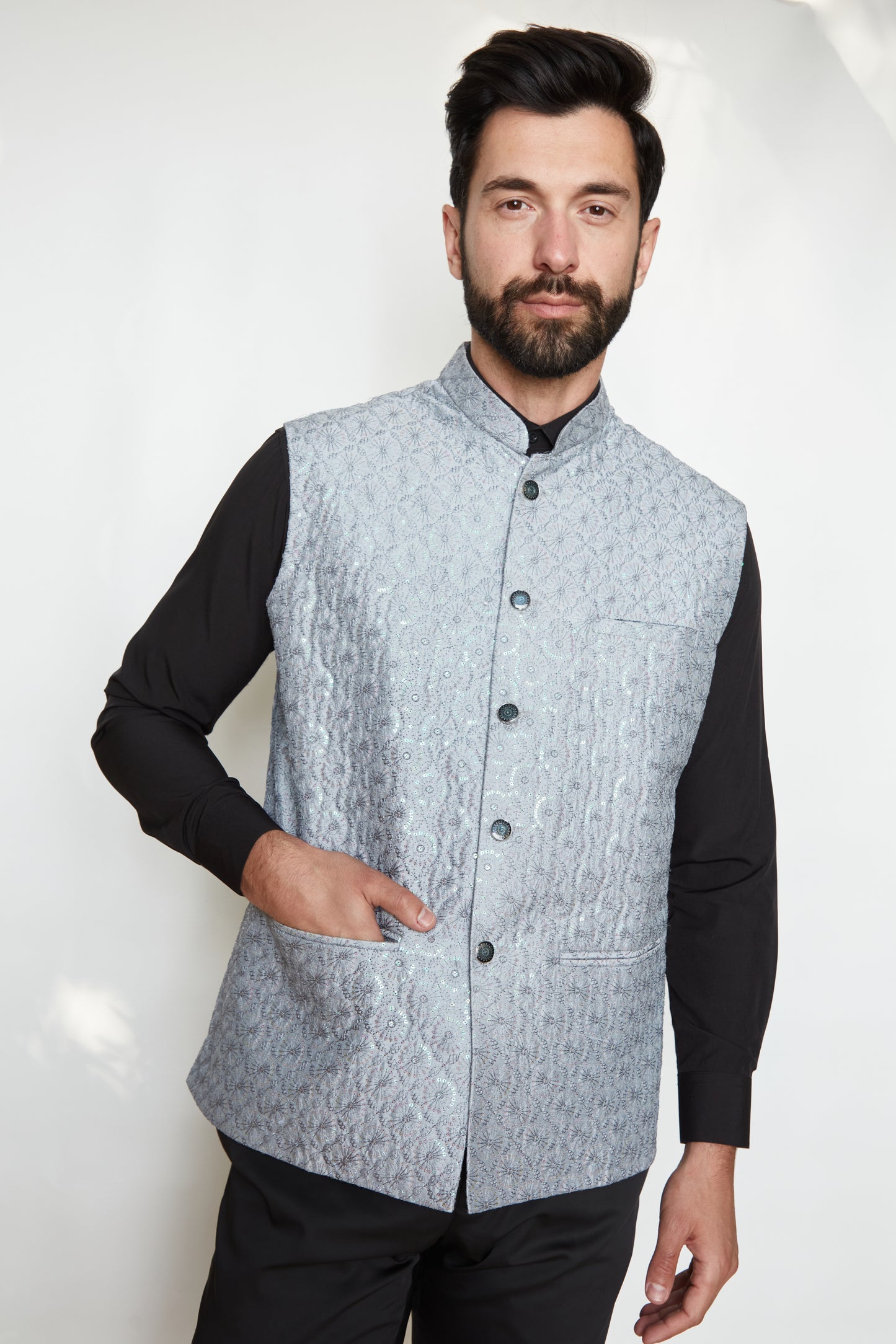 Silver Ice Sequin Designer Formal Jacket Vest