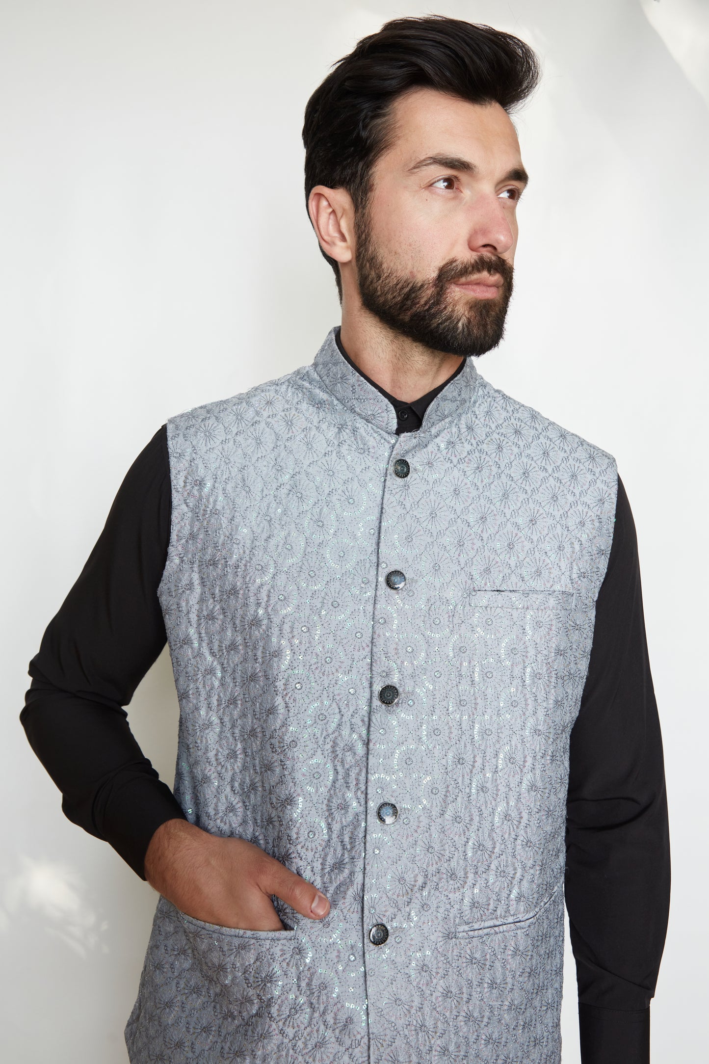 Silver Ice Sequin Designer Formal Jacket Vest
