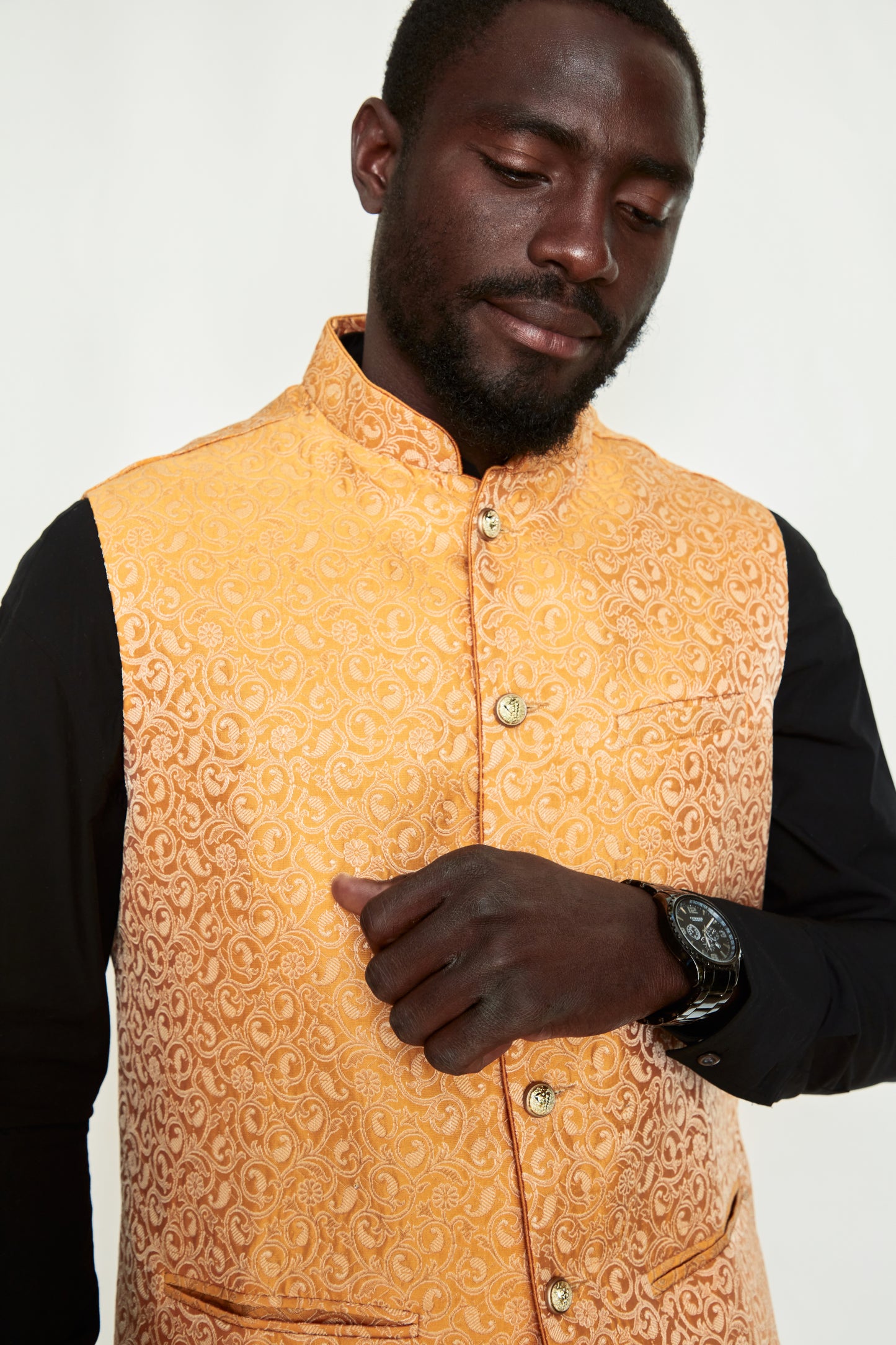 Saffron Swirl Brocade Silk Formal Jacket Vest