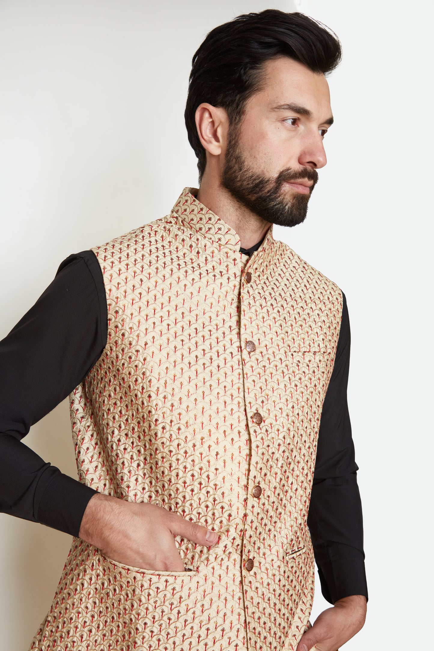 Festive Raw Silk Designer Formal Jacket Vest