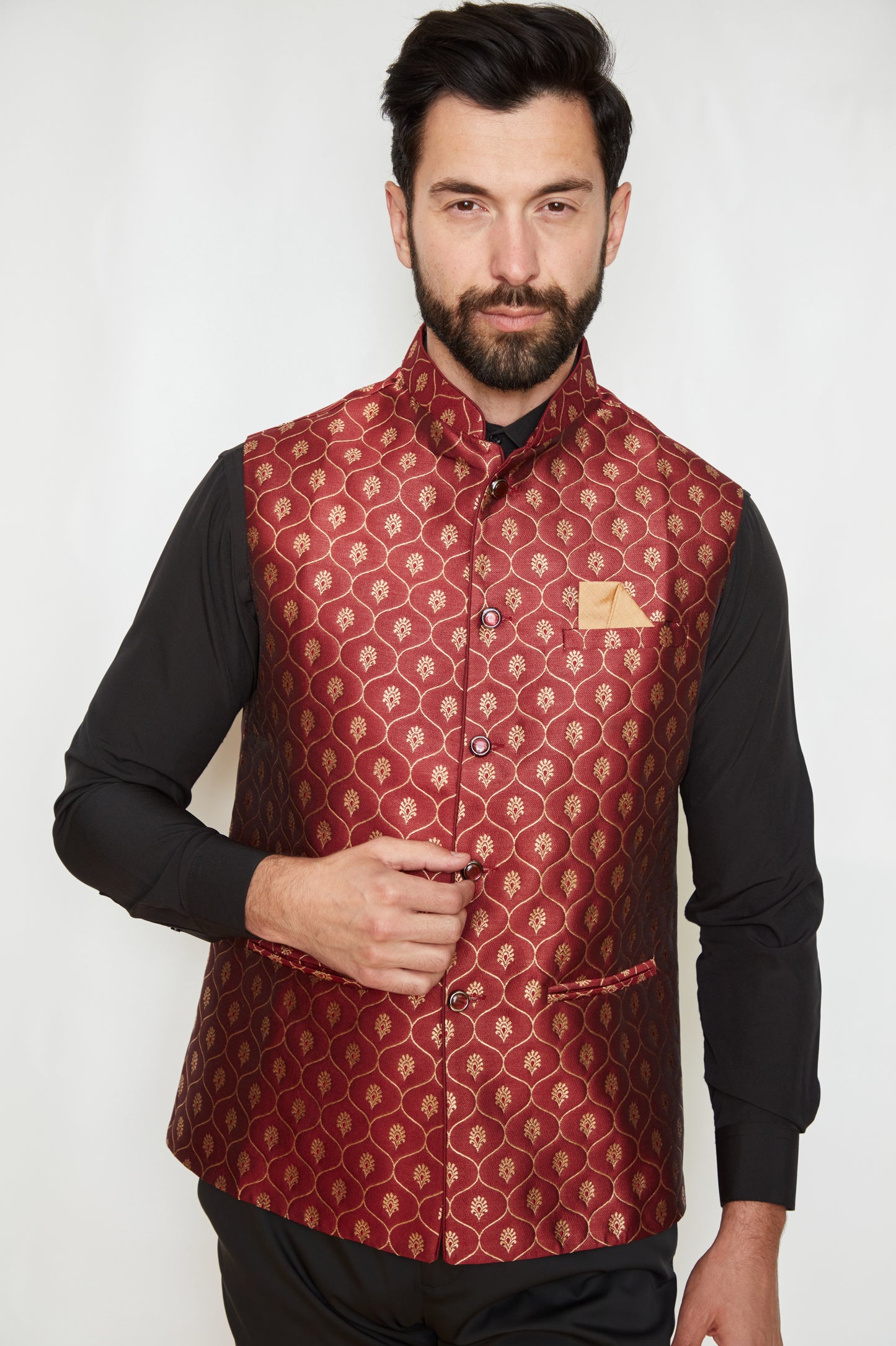Ruby Lattice Brocade Silk Formal Jacket Vest