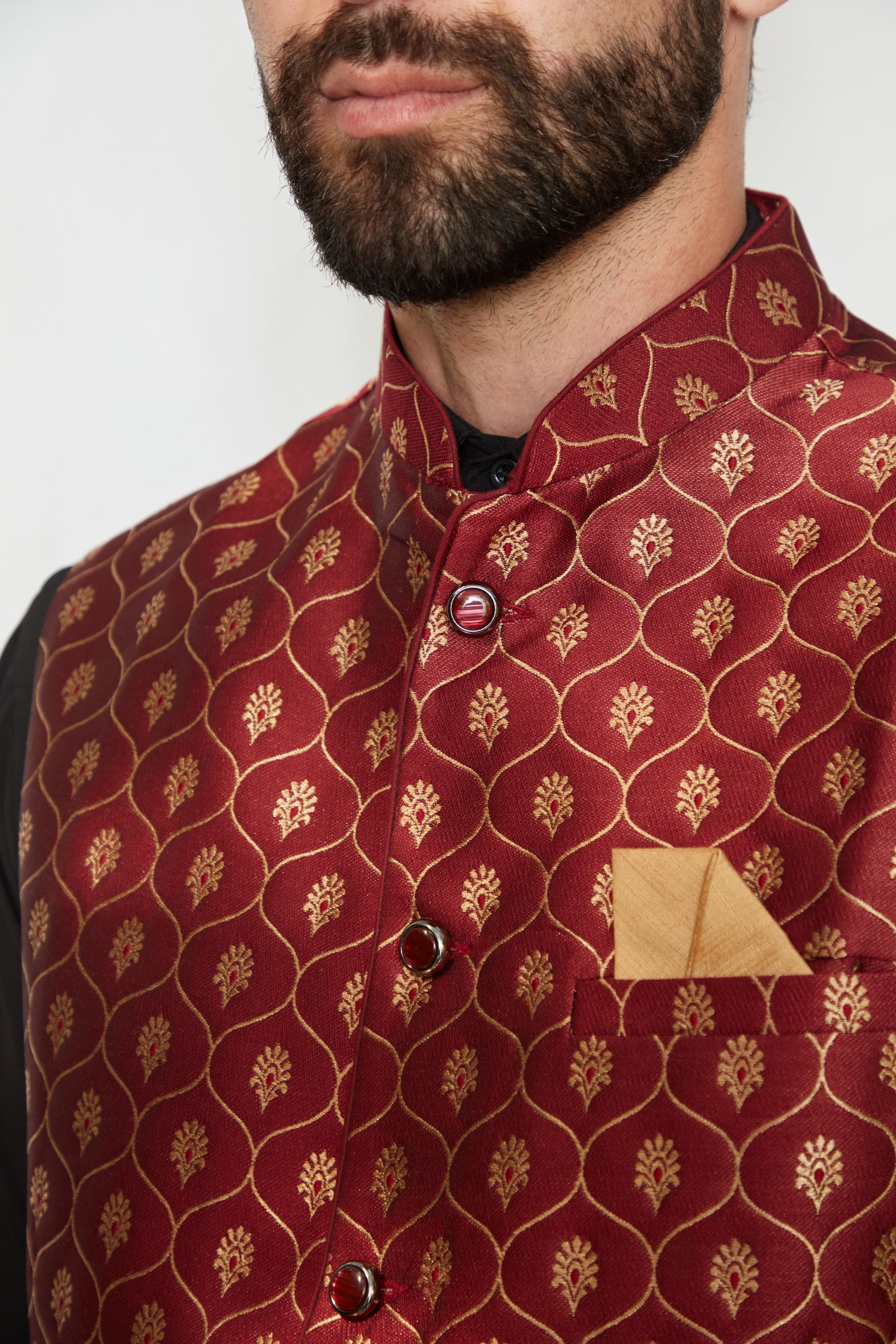 Ruby Lattice Brocade Silk Formal Jacket Vest