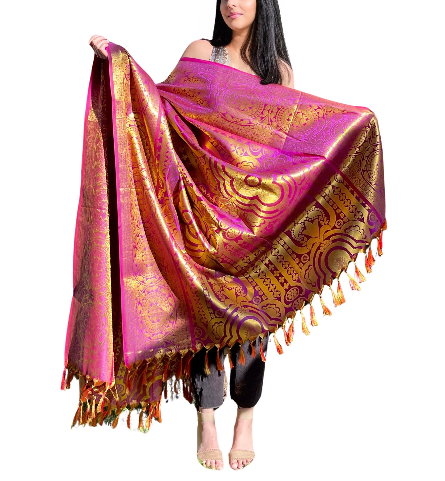 Gilded Lattice Brocade Silk Stole