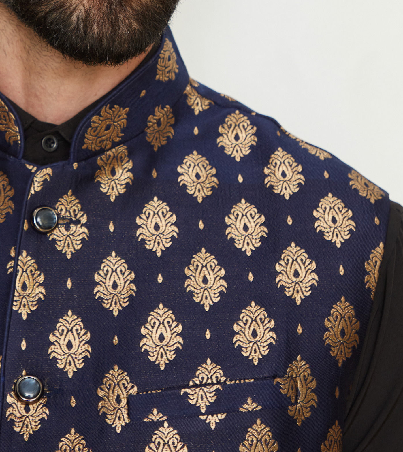 Sapphire Charm Brocade Silk Formal Jacket Vest