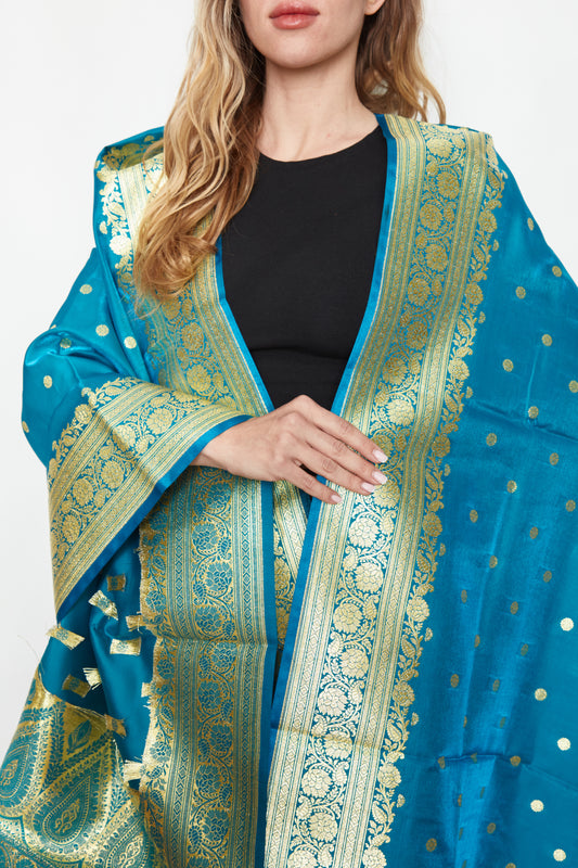 Polka Floral Brocade Silk Stole