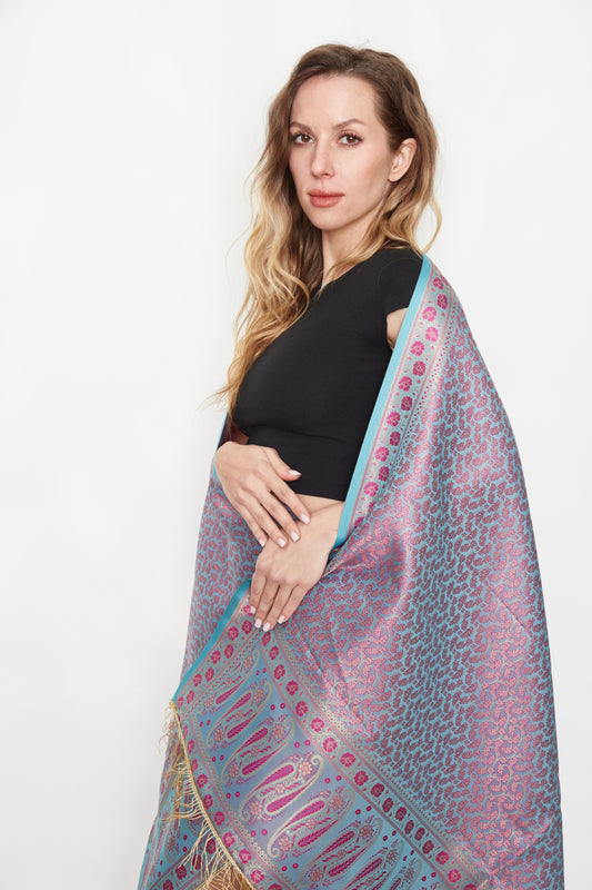 Zari Fringe Brocade Silk Stole