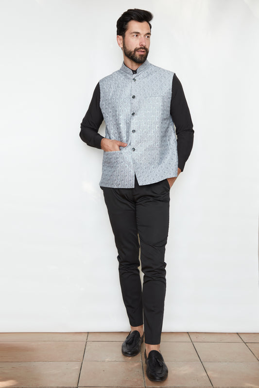 Silver Ice Sequin Designer Formal Jacket Vest