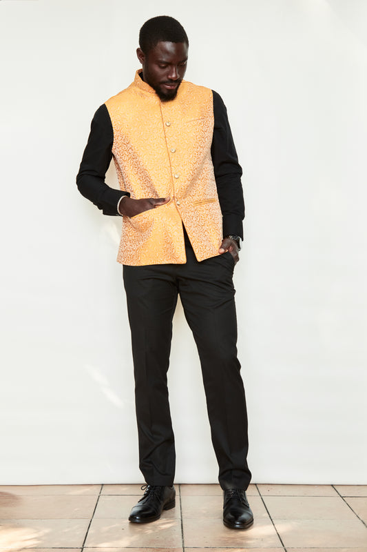 Saffron Swirl Brocade Silk Formal Jacket Vest