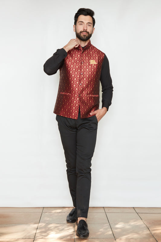 Ruby Lattice Brocade Silk Formal Jacket Vest