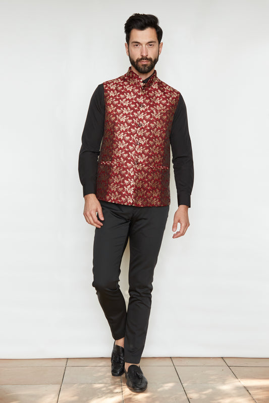 Crimson King Brocade Silk Formal Jacket Vest