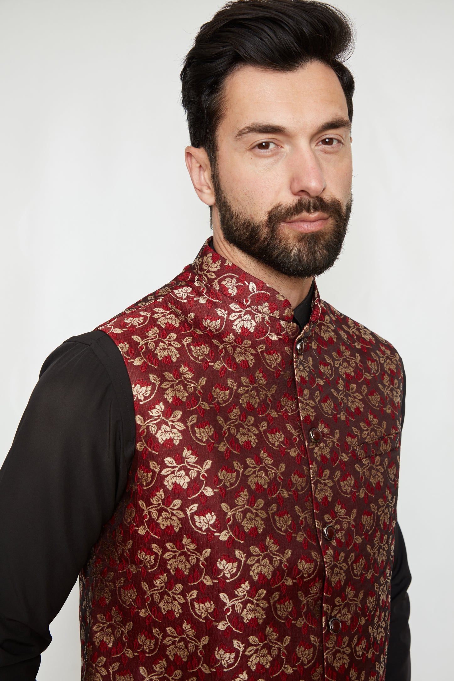 Crimson King Brocade Silk Formal Jacket Vest