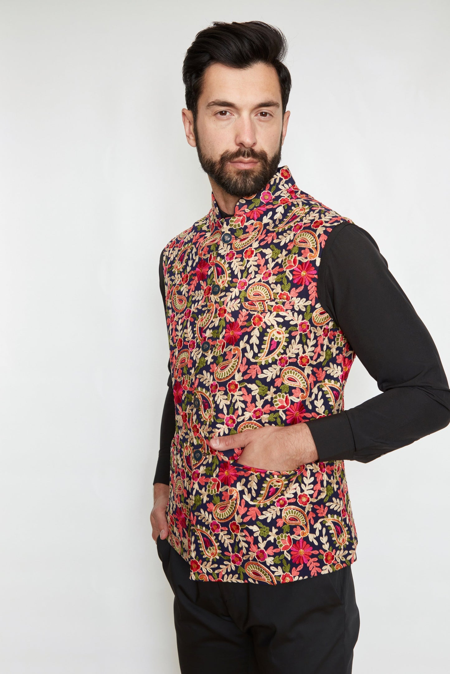Floral Mosaic Embroidered Designer Formal Jacket Vest