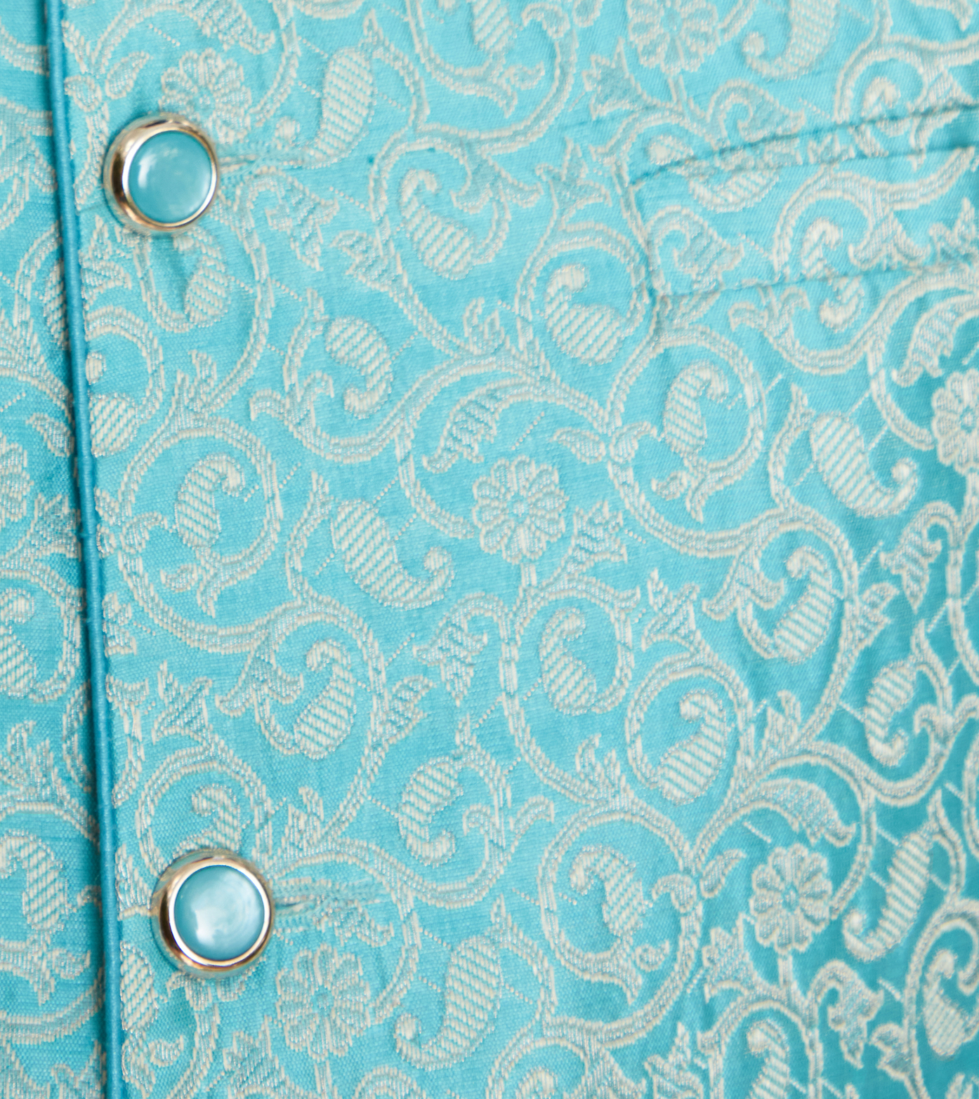 Aquamarine Brocade Silk Formal Jacket Vest